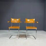 Fauteuils tubulaires fonctionnalistes de Kovona, bois et chrome, Tchécoslovaquie, années 1950