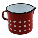 Vintage red enamelled measuring jug with hearts