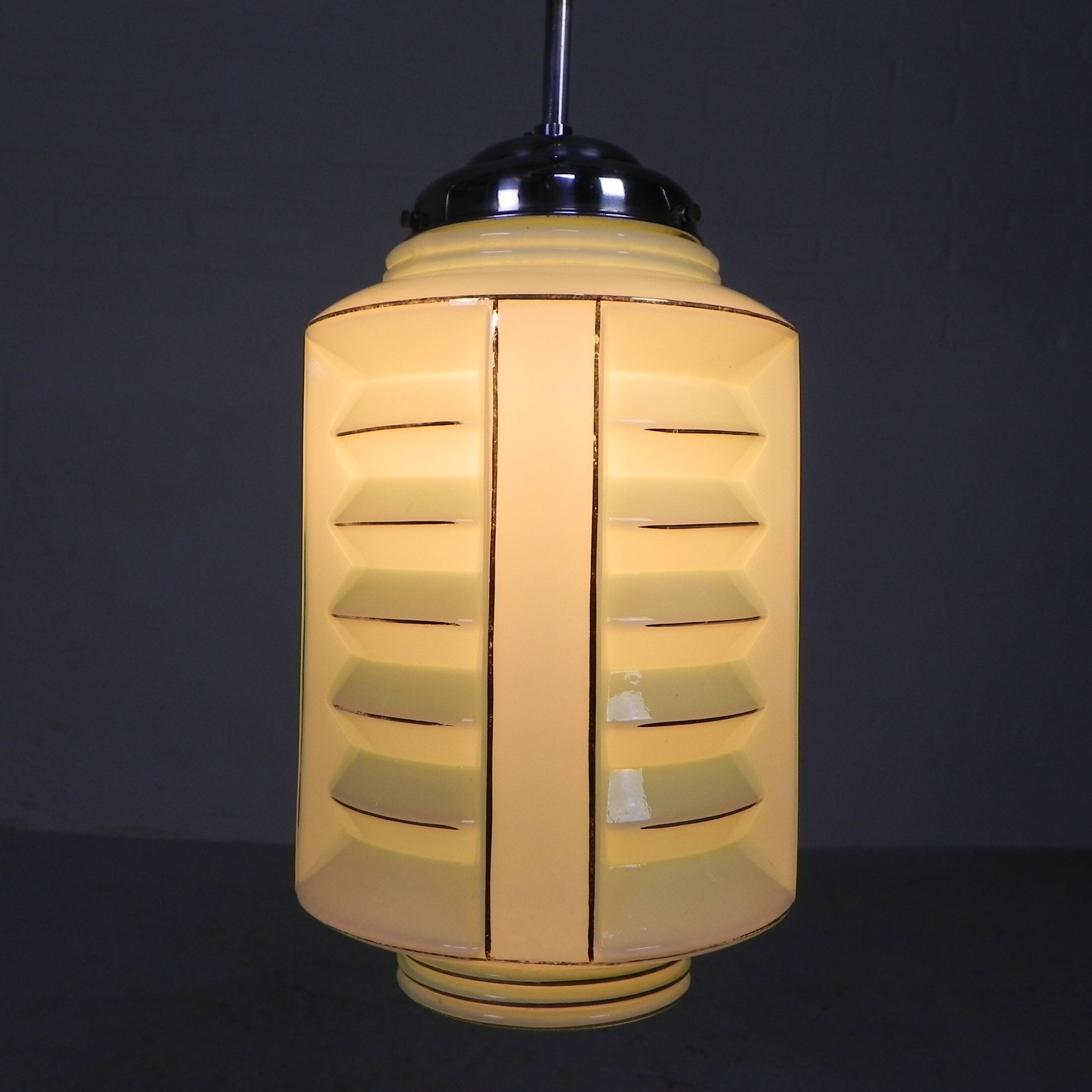 Art Deco pendant lamp with glass lantern shade, 1930s