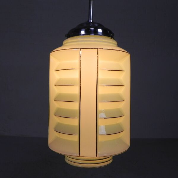 Art Deco pendant lamp with glass lantern shade, 1930s