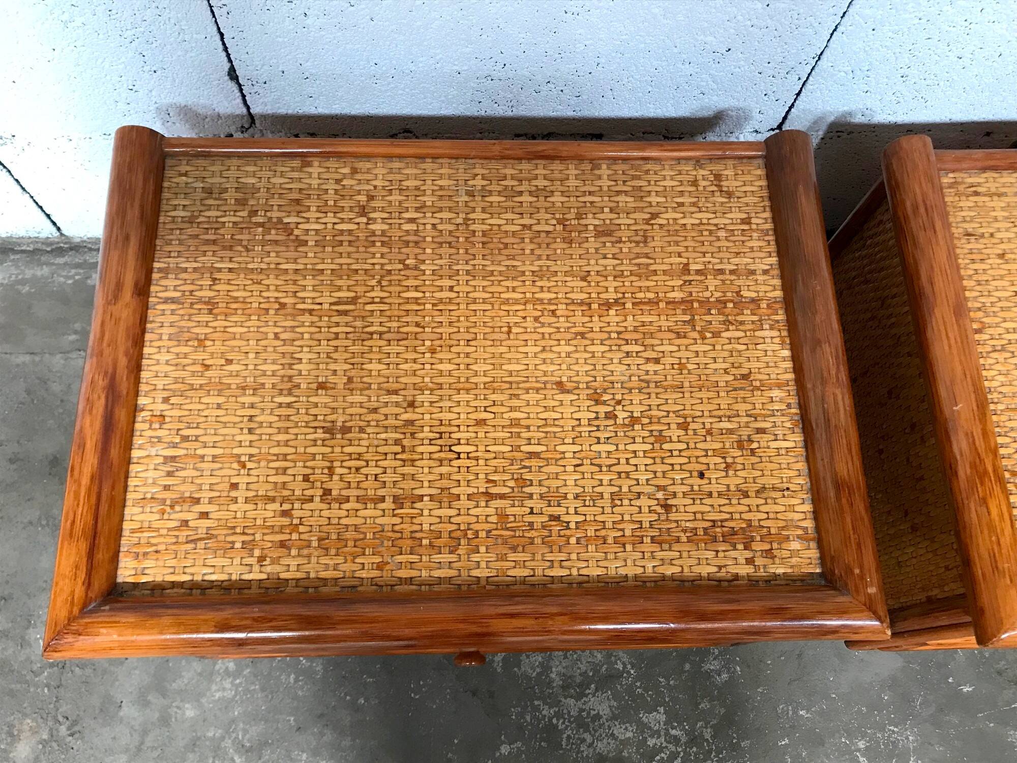 Maugrion rattan bedside tables for Roche Bobois vintage 70s