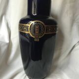Grand vase en faience sarreguemines art nouveau bleu et or