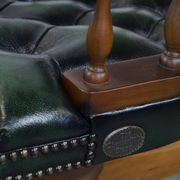 Dark green cowhide leather and wood chesterfield office chair on wheels