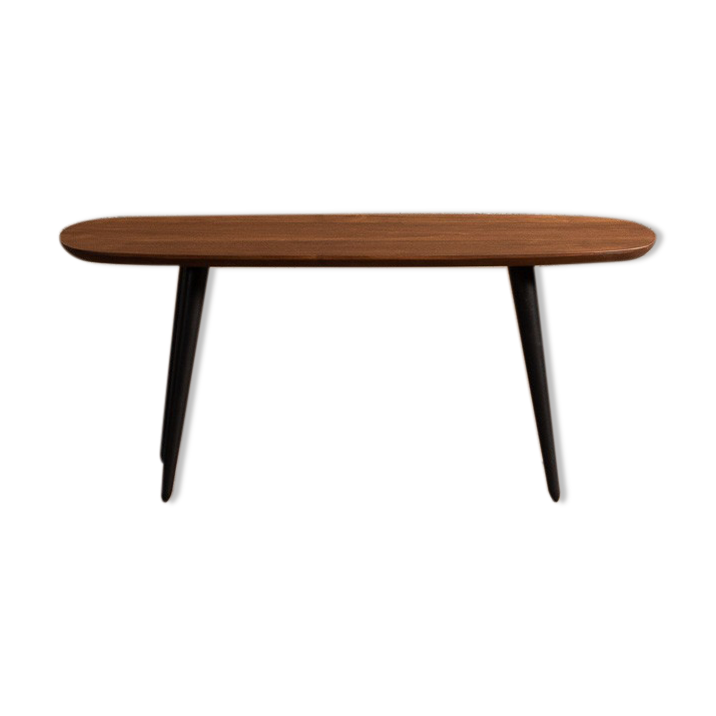 Tinted walnut coffee table with 4 black legs (100x40cm)