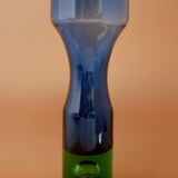 Mid-century modern Scandinavian bright blue and emerald green glass vase from Borgström Åseda, Sweden
