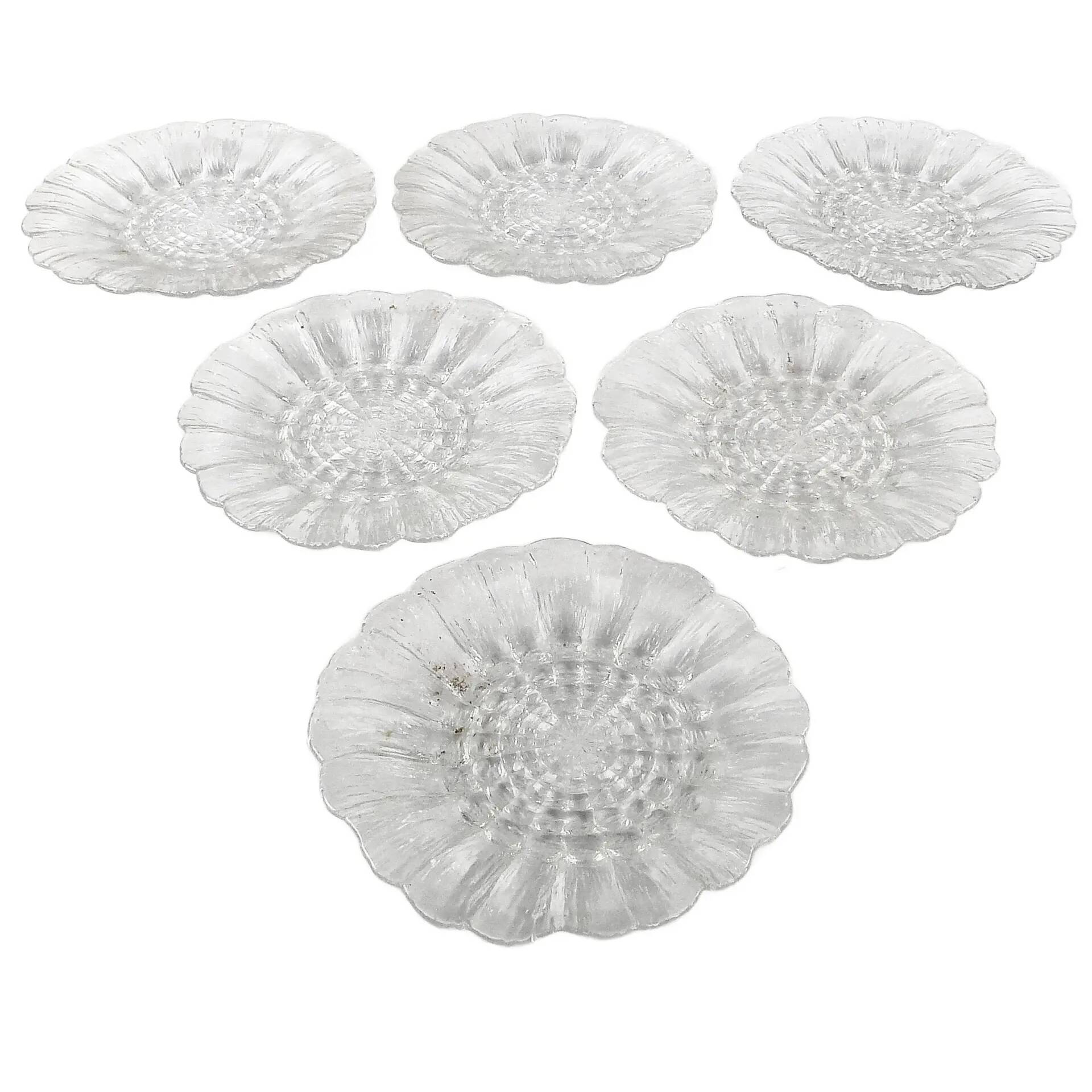 Set of Cora salad plates, mid-century modern, pressed glass, Ząbkowice, Poland, 1970s
