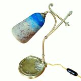 Lampe, pied col de cygne bronze monogrammé hl verrerie daum ‡ nancy 1904-14