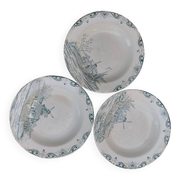 3 assiettes terre de fer de Delf