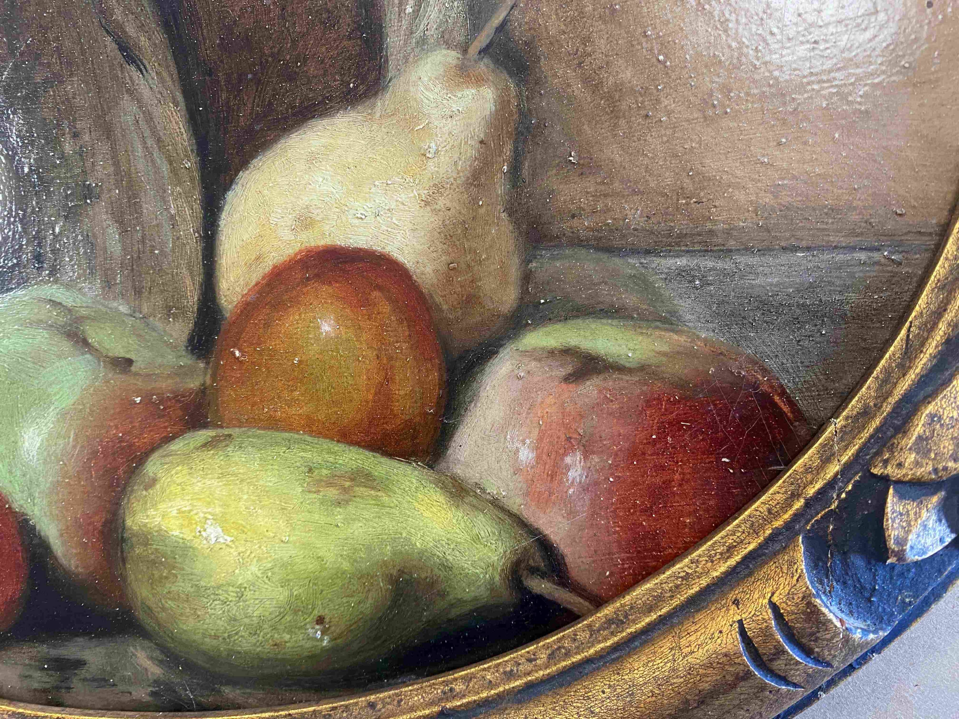 HSP painting oval view "Fruit basket" circa 1900 on SADO cigarette cardboard