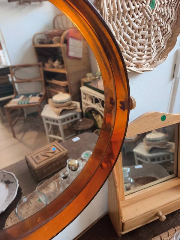Miroir vintage en plastique orange seventies