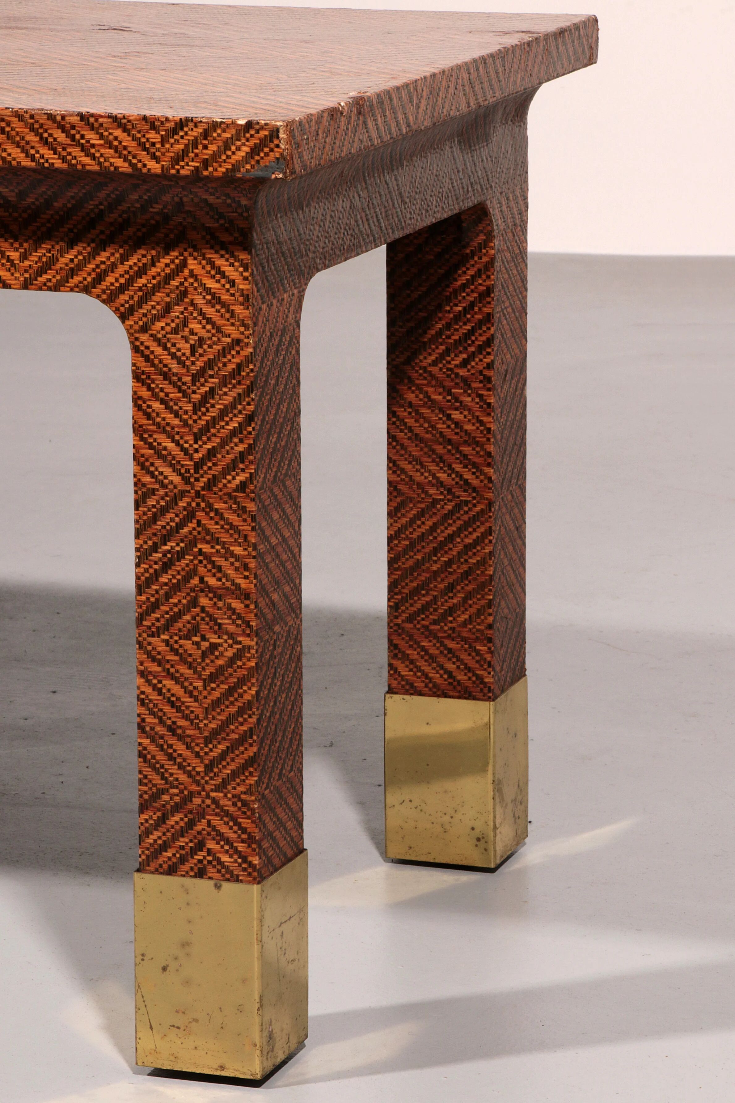 Harrison Van Horn wood and brass rectangle coffee table