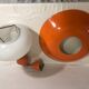 Hanging lamp old glass opal white, support & globe metal orange 70s vintage