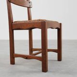 Mid-Century Brutalist Oak and Wicker Chair, Belgium, 1960