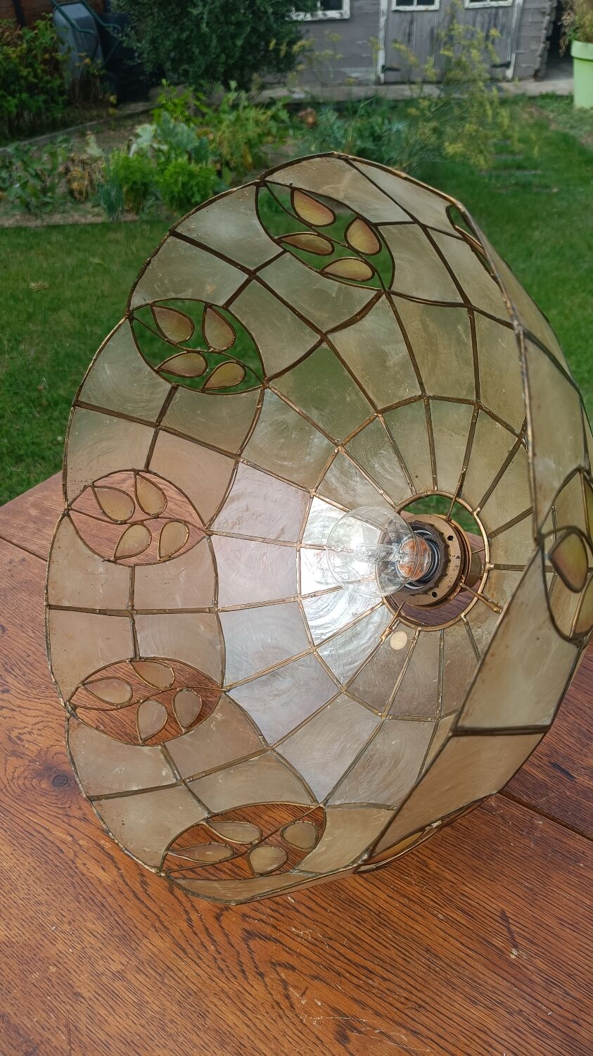 Mother-of-pearl and brass pendant light