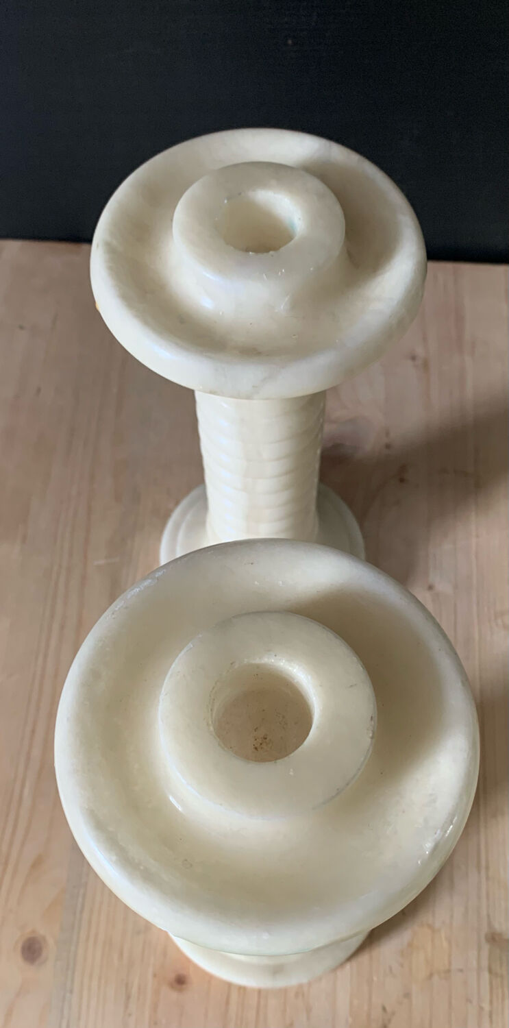 Pair of albatre candle holders