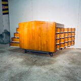 Classeur industriel en bois double avec 48 tiroirs vintage