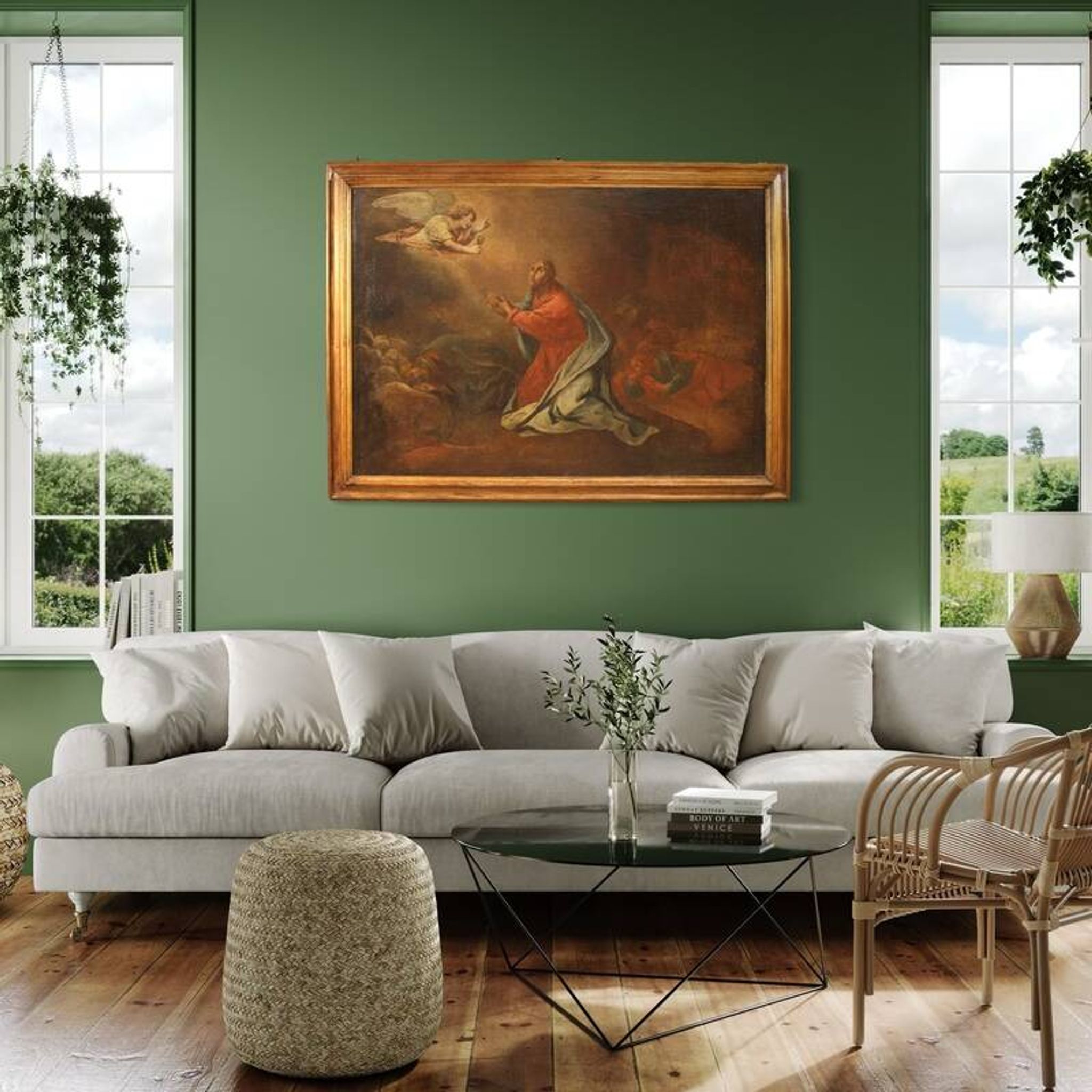 Antique Italian painting Christ in the Garden of Olives from 17th century