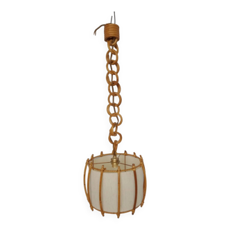 Suspension vintage en rotin et papier