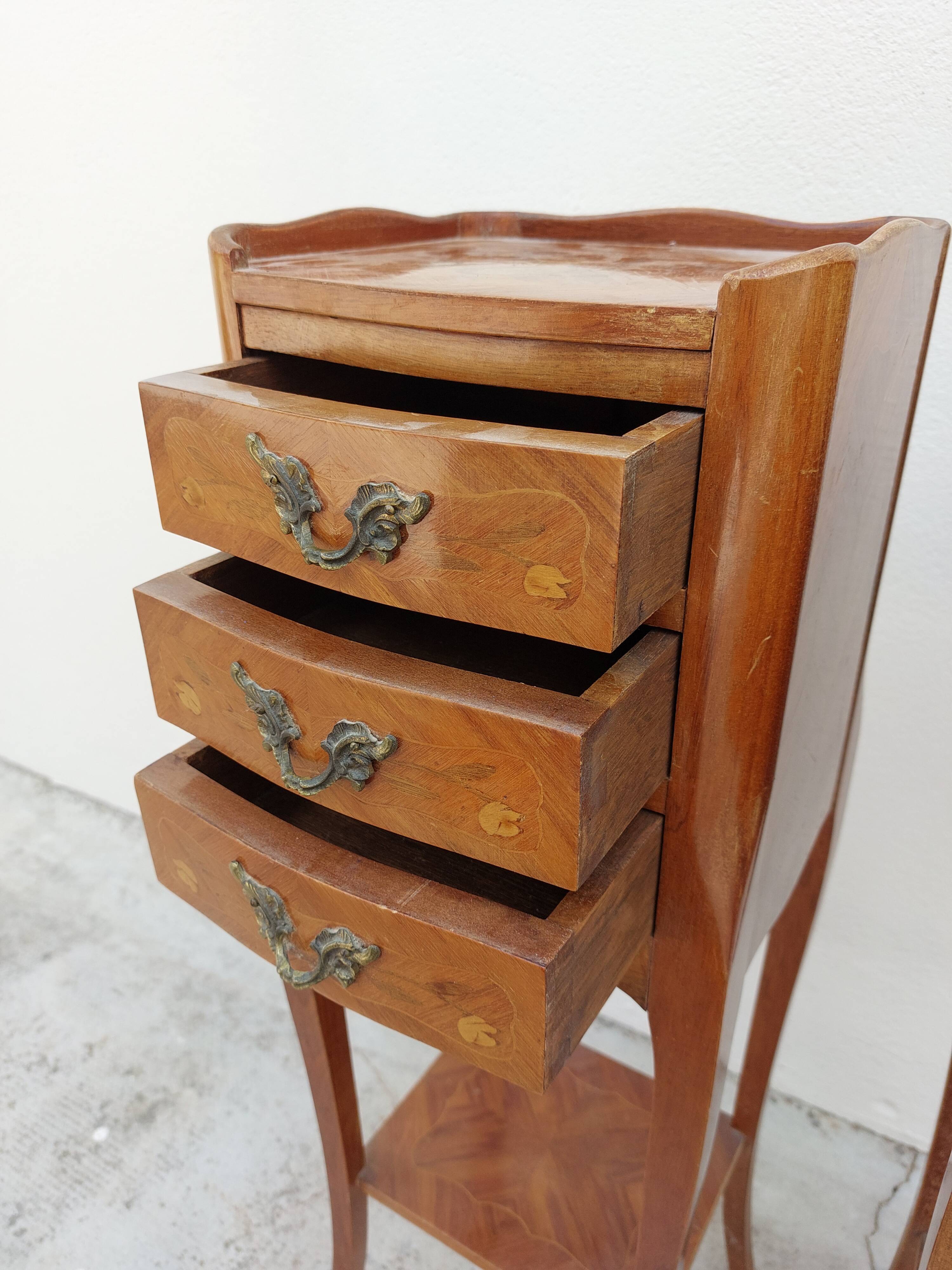 Pair of louis XV bedside tables in rosewood marquetry