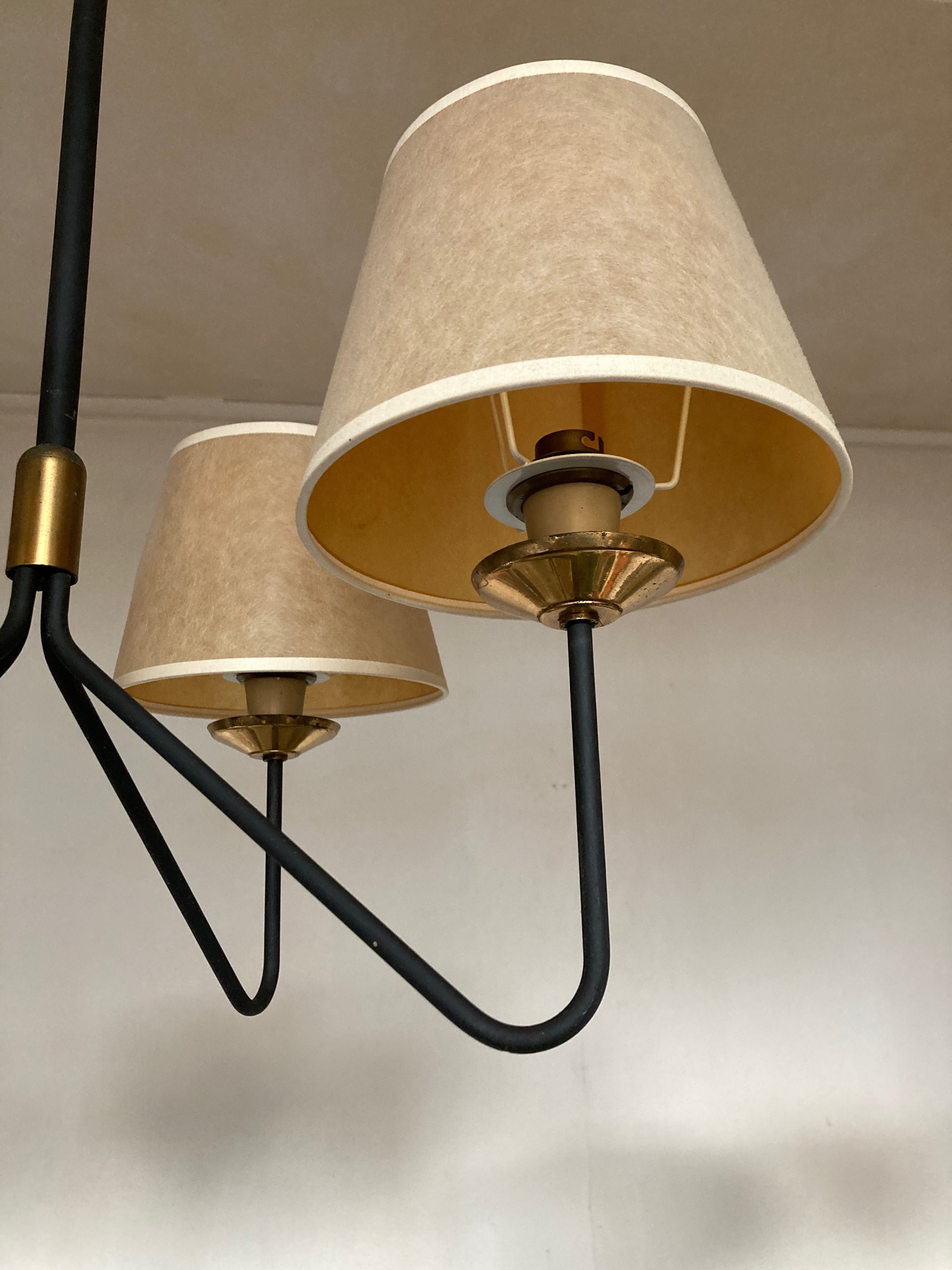 Modernist pendant lamp 1950 in the taste of Jean Royère tube and brass