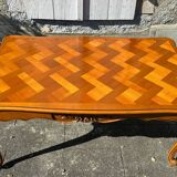 Antique extendable table in cherry wood and marquetry in the Louis XV style.