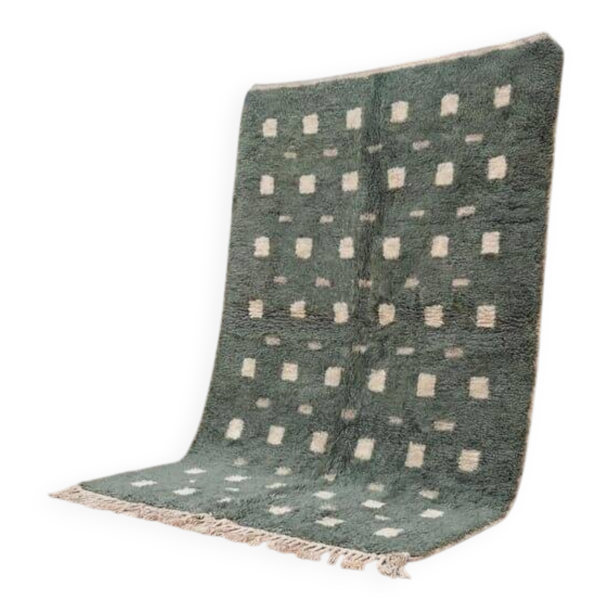 Handmade green and white Atlas Moroccan rug, size 1.4/2.6 m.