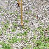Vintage oak and gold metal side table from the 60s