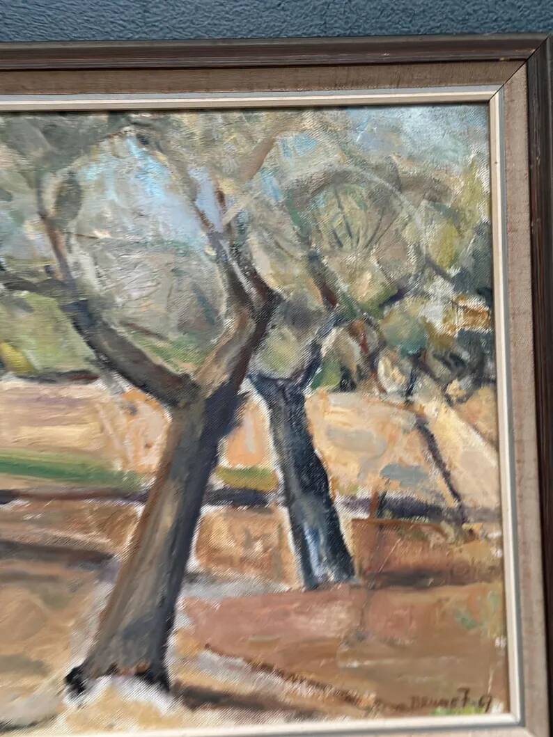 Original Swedish Oil on Canvas – "Olive Trees" by Bruno Fagerlund – Signed – Vintage and Framed – 57 × 38 cm (22.4" × 15")