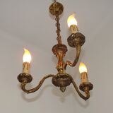 French Antique Art Nouveau Style 3-Light Quality Bronze Chandelier
