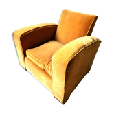 Fauteuil club art deco en velours couleur moutarde 1930/1940