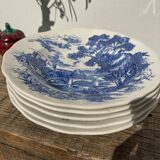 5 hollow plates / earthenware soup Gien Enoch Wedgwood style blue iron earth - vintage model