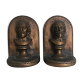 Serre-livres anciens, buste personnage en plâtre patiné bronze 19 x 13 cm