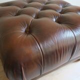 Chesterfield brown tufted leather pouffe ottoman