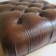 Chesterfield brown tufted leather pouffe ottoman