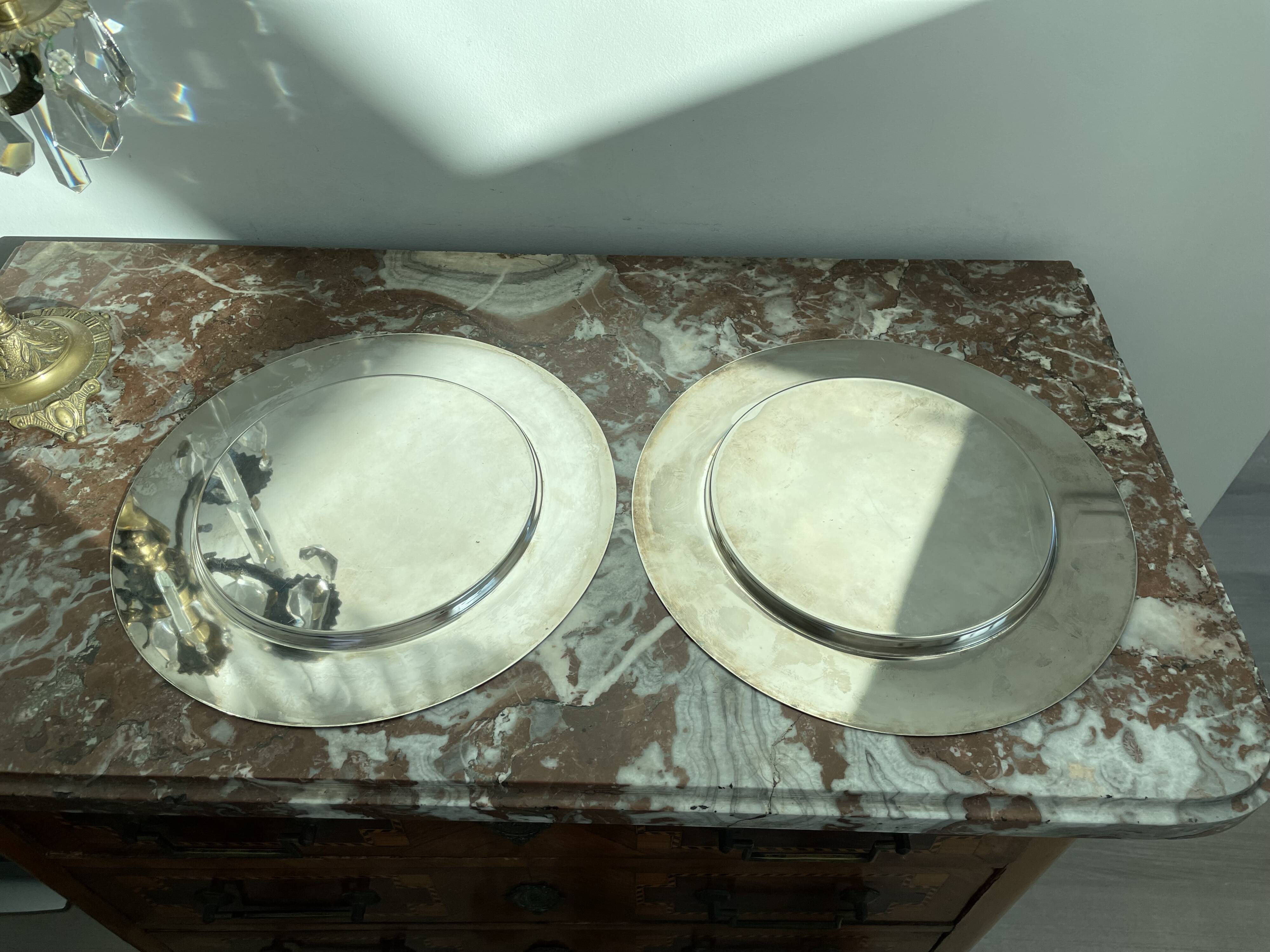 Pair of vintage, underplates, silver metal