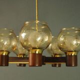 Scandinavian chandelier in mahogany wood and brass