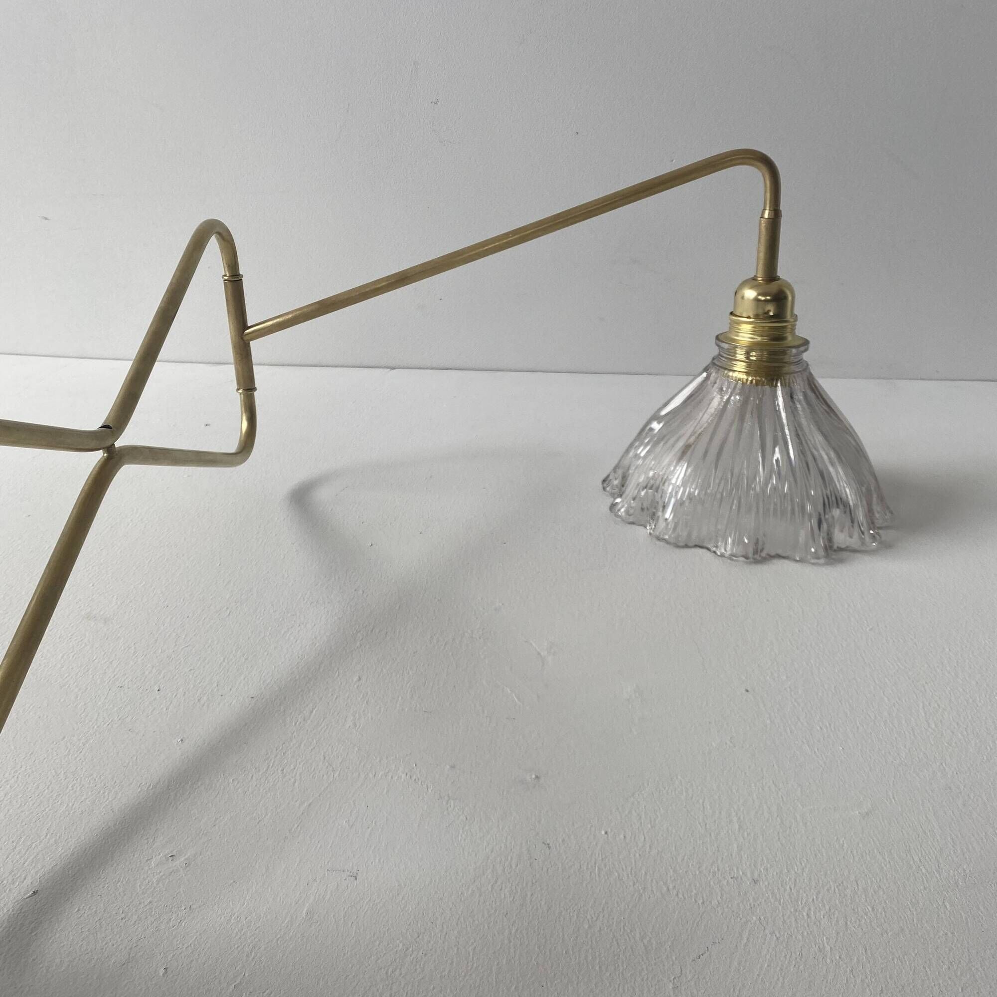 Old brass and prismatic glass xxl stem lamp