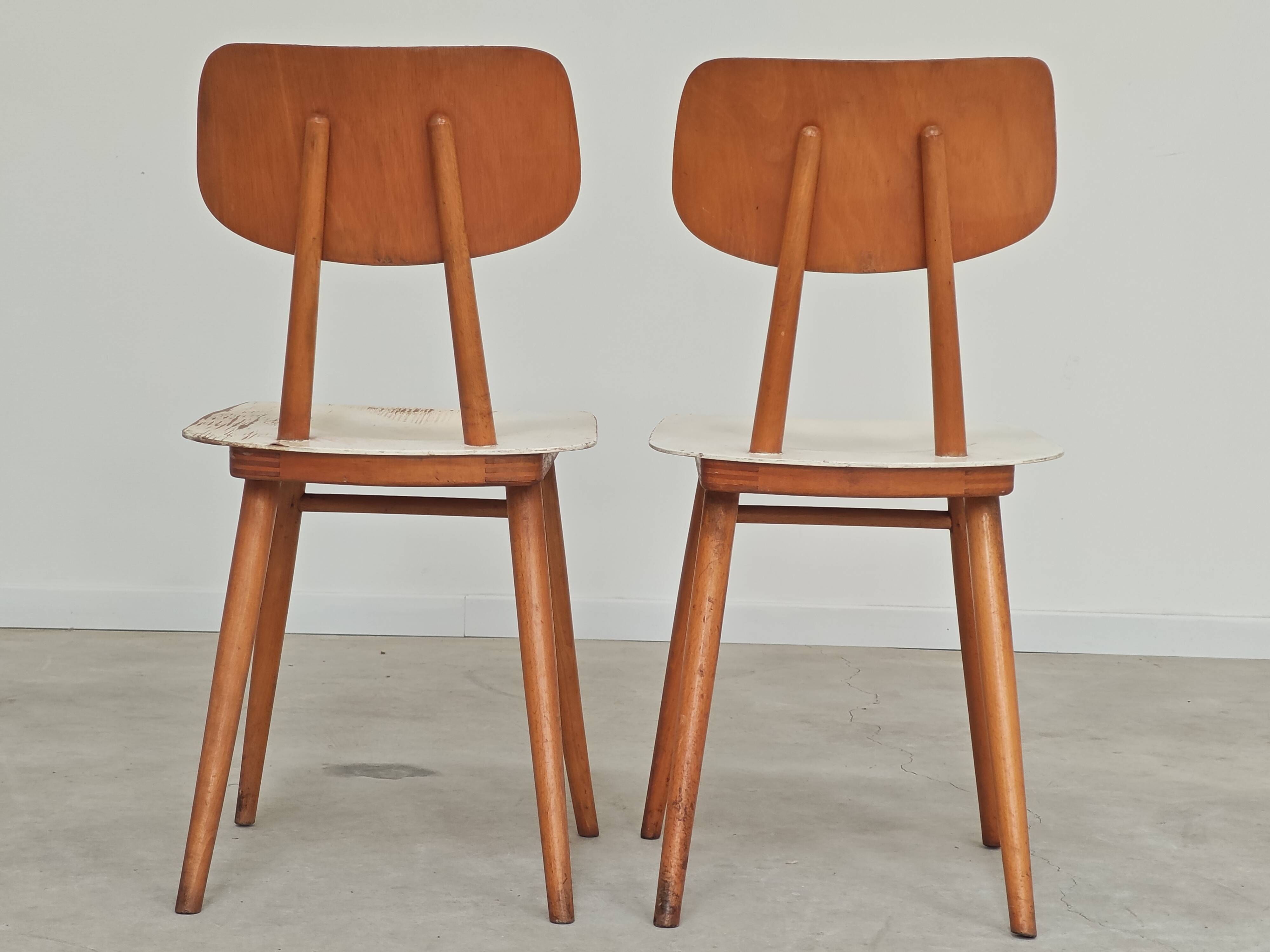 Pair of TON bystrice chairs, Thonet, white, Eastern Europe 1960.