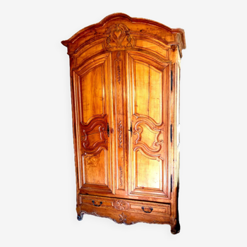 Bridal wardrobe with gendarme hat in solid cherry wood 18th century