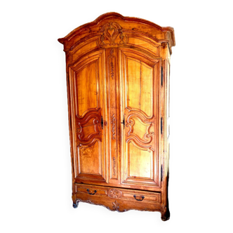 Bridal wardrobe with gendarme hat in solid cherry wood 18th century