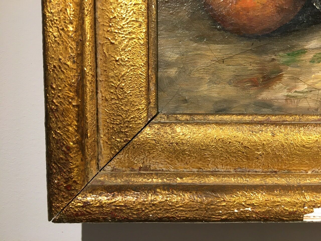 Table still life with apples and basket, signed at the beginning of the 20th century