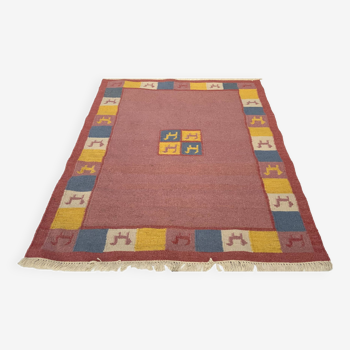 Vintage Wool Gabbeh motif tapis à tissage plat grand