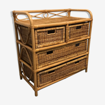 Dresser vintage Wicker/rattan and bamboo 2 large and 2 small drawers