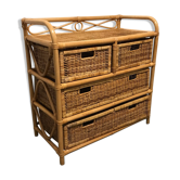 Commode vintage en osier/rotin et bambou 2 grands et 2 petits tiroirs