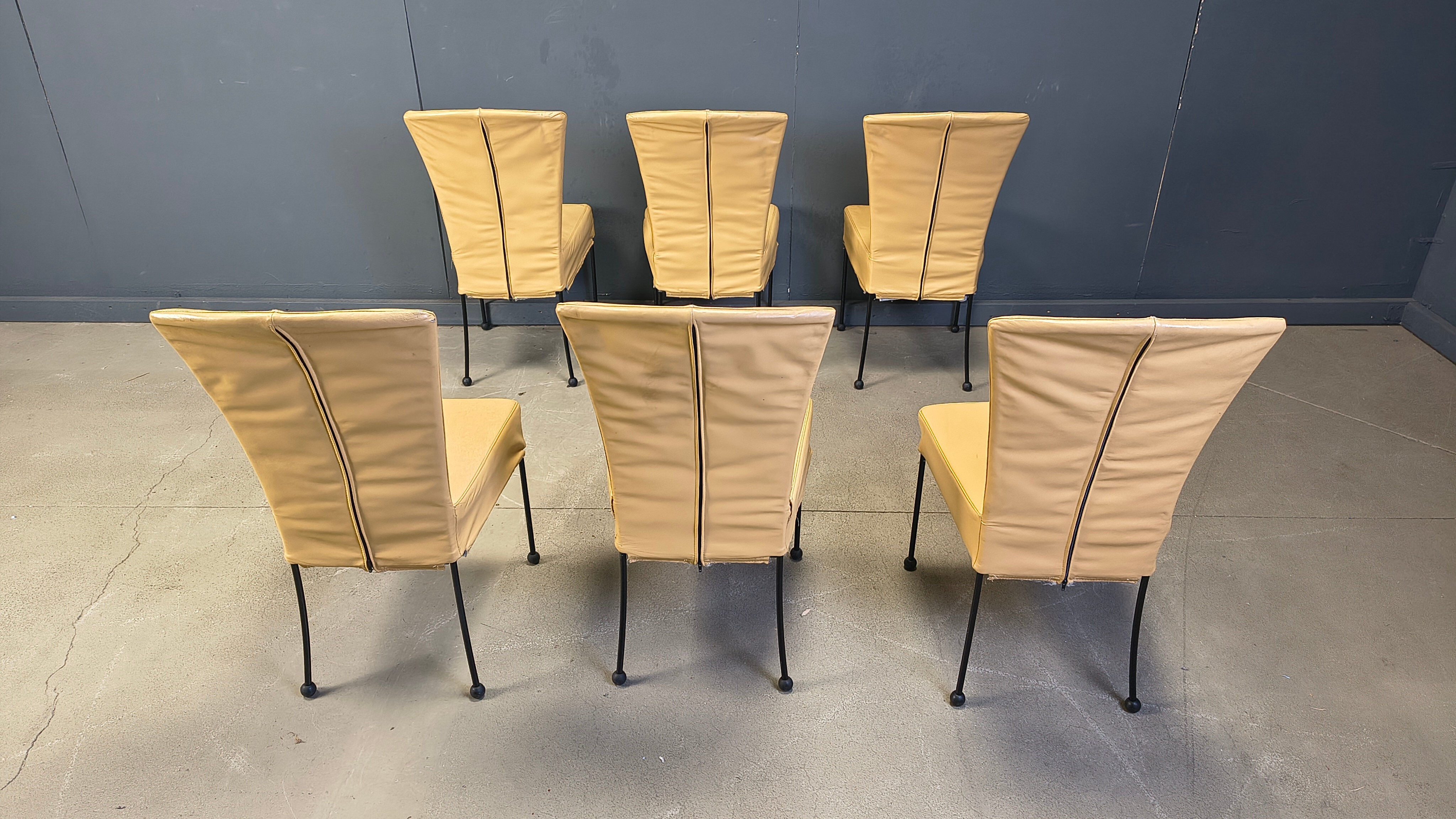 Vintage leather dining chairs, set of 6, 1980s