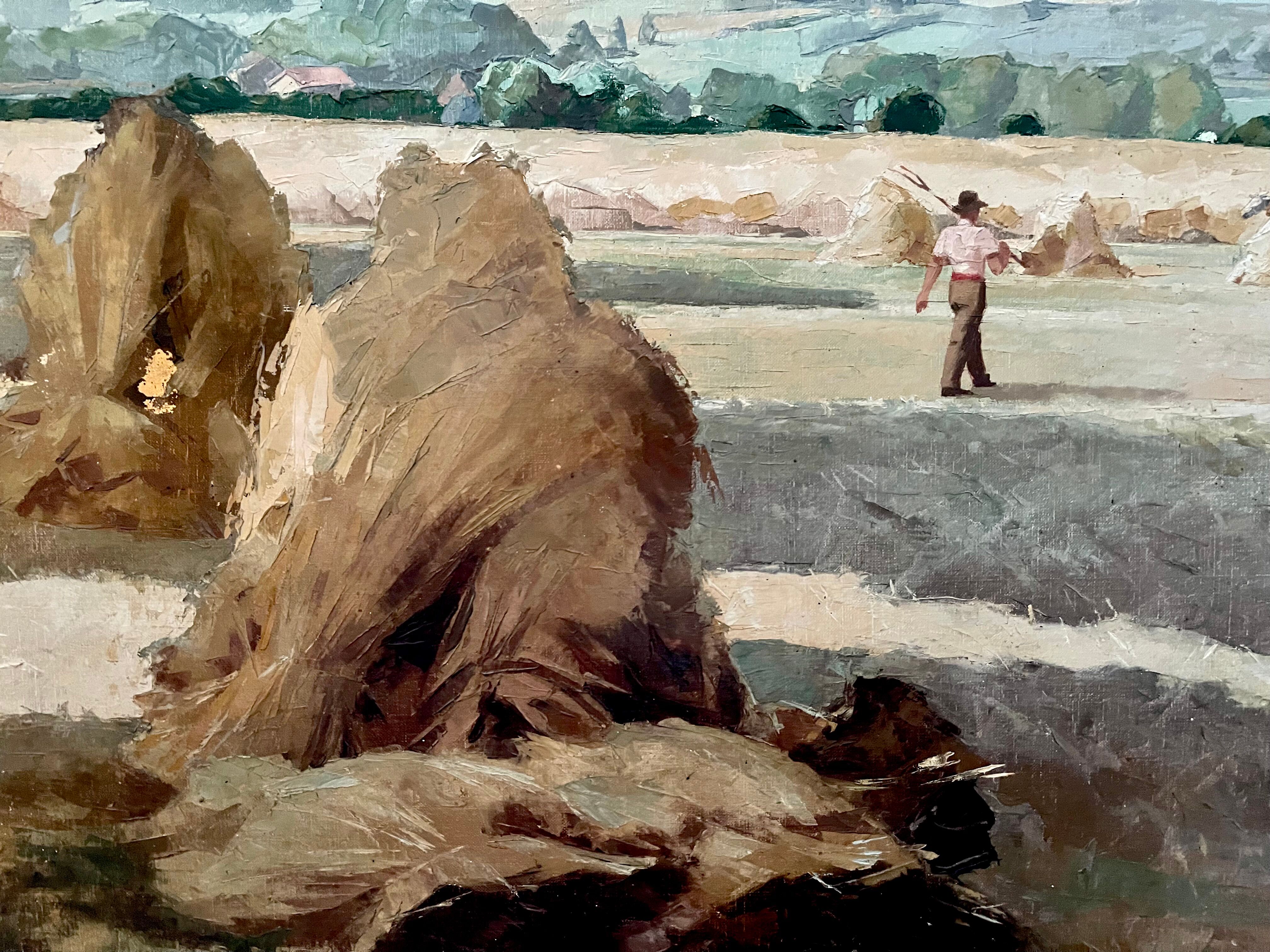 Haystack painting rustic scene by Julien Gerardot Oil on canvas