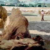 Haystack painting rustic scene by Julien Gerardot Oil on canvas