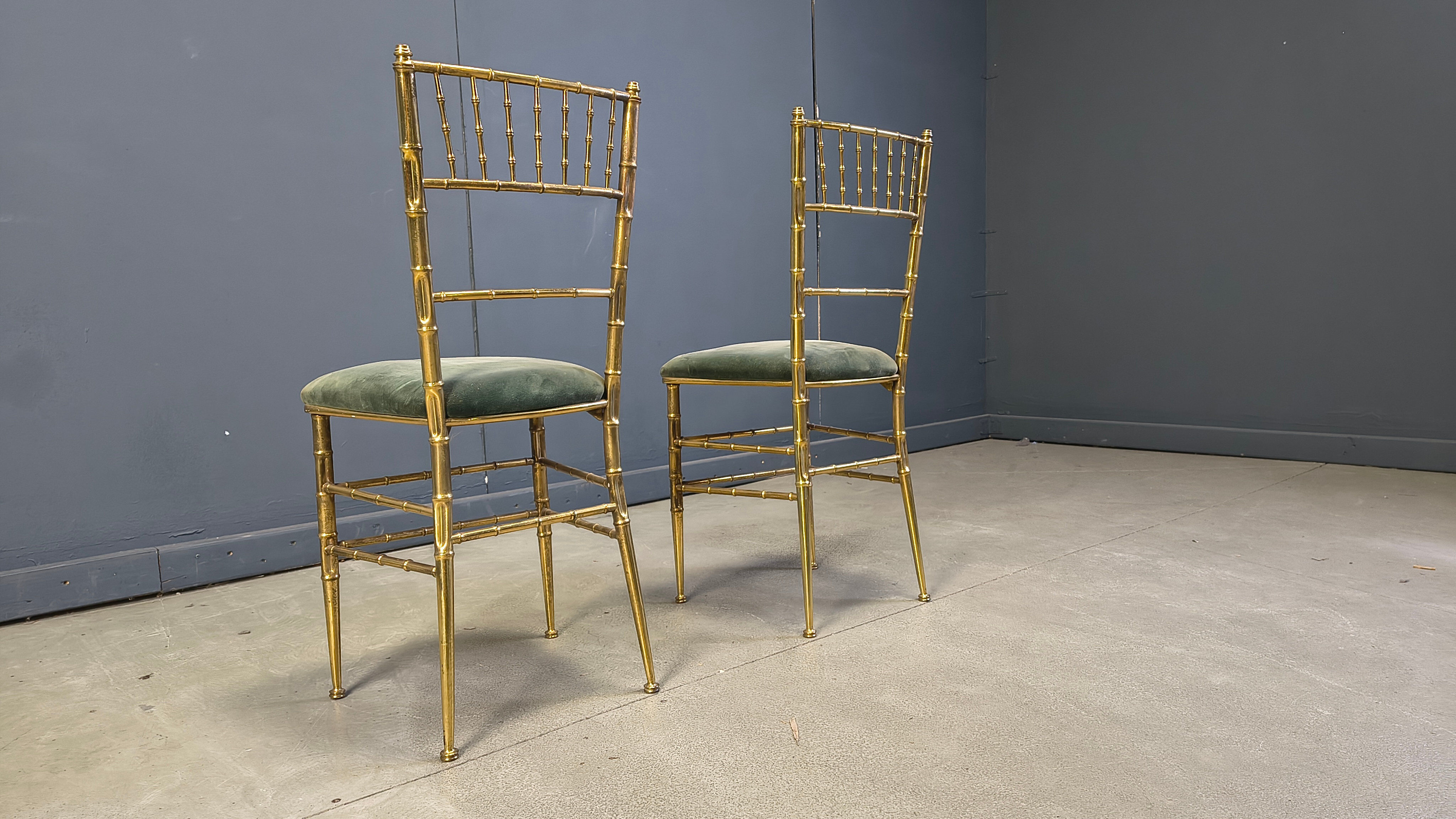 Pair of brass faux bamboo chairs, 1960s