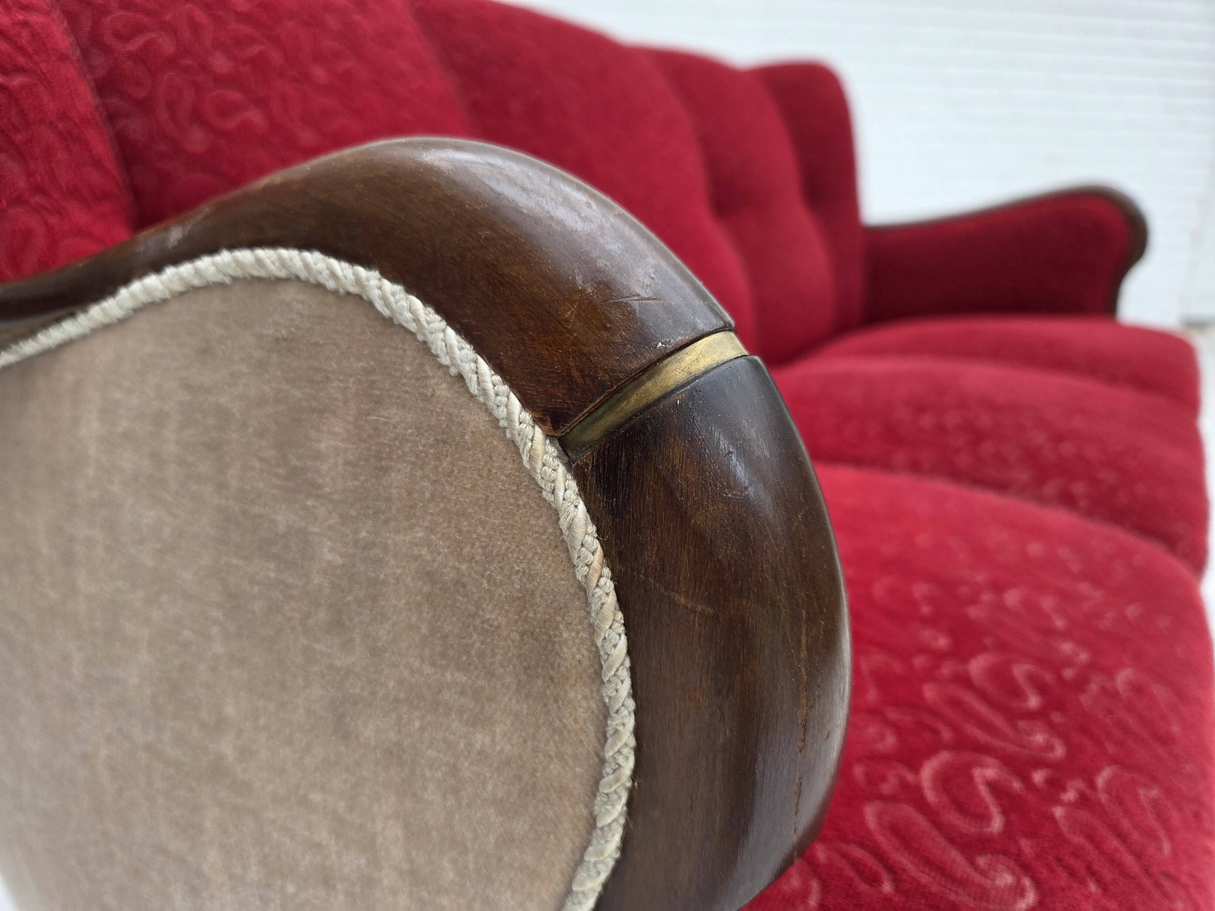 1950s, Danish 3-seater sofa, original red/beige furniture wool.