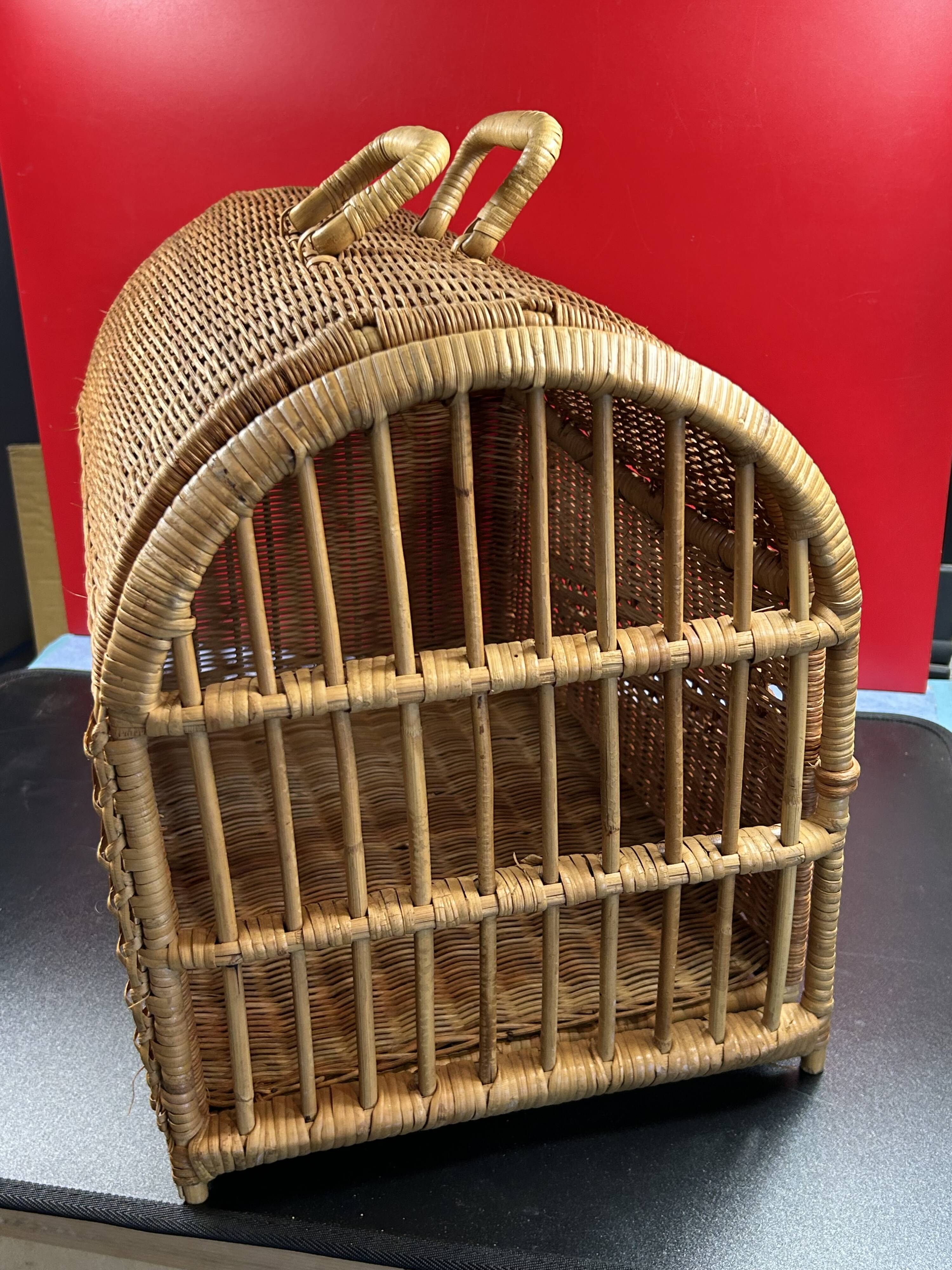 Panier cage osier/rotin de transport voyage pour chat, animaux